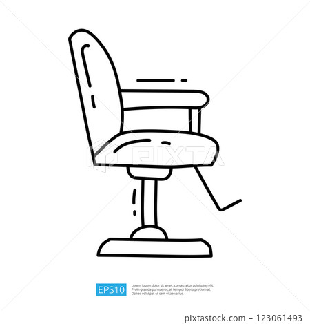 A simple line drawing of an office chair, showcasing its adjustable features and ergonomic design, ideal for workspace settings. A simple line drawing of an office chair, showcasing its adjustable features and ergonomic design, ideal for workspace settings. 123061493