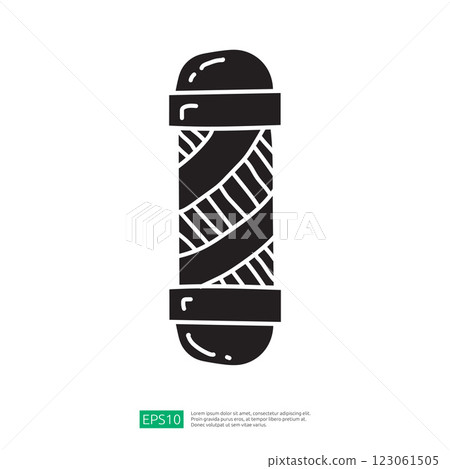 A stylized illustration of a wrapped object, resembling a candy or a cylindrical treat, emphasizing a simple and bold design. 123061505