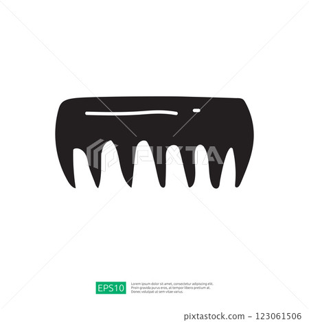 A simple black silhouette of a comb, representing grooming and personal care. A simple black silhouette of a comb, representing grooming and personal care. 123061506