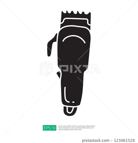 A stylized black silhouette of a hair clipper, commonly used in barbershops for hair cutting and grooming. 123061528