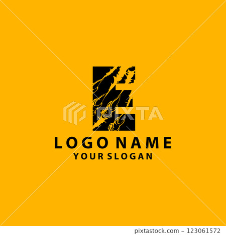 simple abstract yellow scratched e logotype 123061572