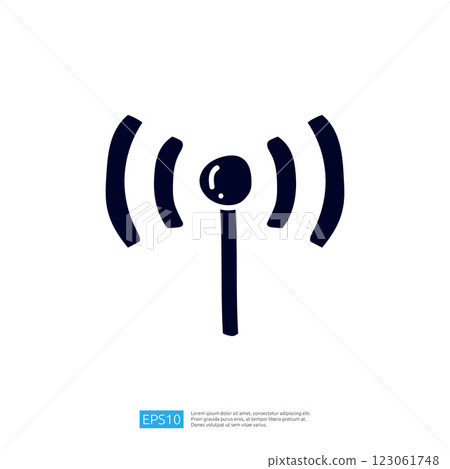 The image depicts a simple graphic of a wireless signal icon, representing connectivity and communication. The image depicts a simple graphic of a wireless signal icon, representing connectivity and communication. 123061748
