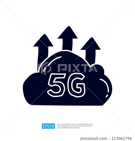 An illustration of a cloud symbolizing 5G technology, with upward arrows indicating connectivity and data transfer. An illustration of a cloud symbolizing 5G technology, with upward arrows indicating connectivity and data transfer. 123061756