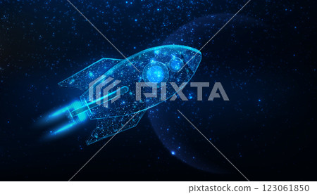 National day of human space flight concept. Futuristic modern abstract planet on blue background. Vector illustration. 123061850