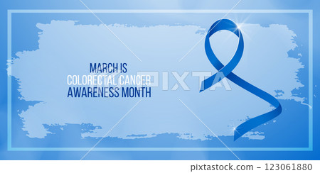 Colorectal Cancer Awareness Month concept. Banner template with blue ribbon and text. Vector illustration. Colorectal Cancer Awareness Month concept. Banner template with blue ribbon and text. Vector illustration. 123061880