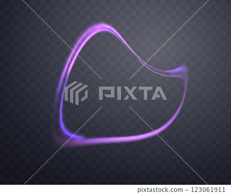 Curved purpe glowing ring. Neon realistic energy flare circle. Abstract light effect on a dark transparent background. Vector illustration. Curved purpe glowing ring. Neon realistic energy flare circle. Abstract light effect on a dark transparent background. Vector illustration. 123061911