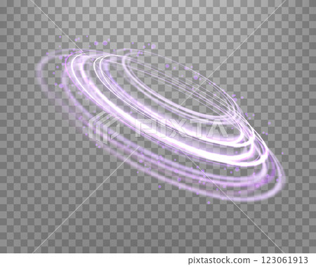 Glowing purple magic ring. Neon realistic energy flare halo ring. Abstract light effect on a transparent background. Vector illustration. 123061913