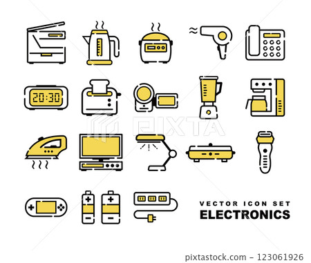 家用電器、電子產品和數位設備的向量圖示集 123061926