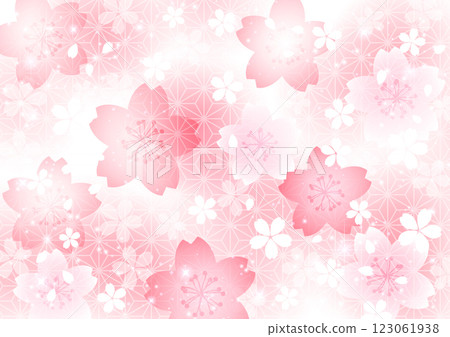 Cherry blossoms in full bloom pattern background on hemp leaf, cute, pink 123061938