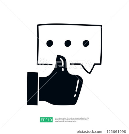 A hand giving a thumbs-up next to a speech bubble with three dots, symbolizing approval and communication. A hand giving a thumbs-up next to a speech bubble with three dots, symbolizing approval and communication. 123061998