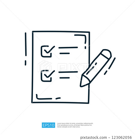 A simple illustration of a checklist with two checked items and a pencil, symbolizing organization and task completion. 123062056
