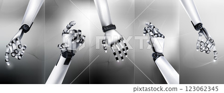 Abstract futuristic set of bionic hands in gray tones Abstract futuristic set of bionic hands in gray tones 123062345