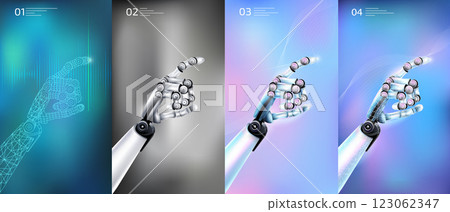 Abstract robot hands pointing down with a finger on a beautiful background. 123062347