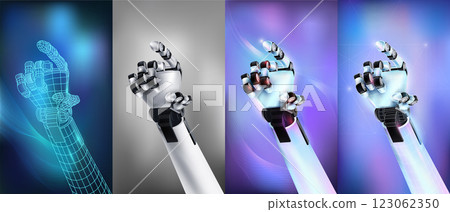 Abstract infographic with various options of robot hands on a beautiful background. Abstract infographic with various options of robot hands on a beautiful background. 123062350