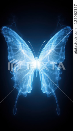Elegant blue butterfly with glowing effects on dark background Elegant blue butterfly with glowing effects on dark background 123062537