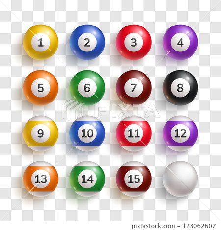 Colorful billiard balls with numbers 123062607