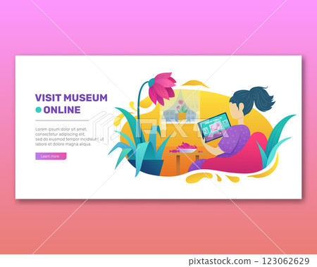 Visit museum online colorful vector banner 123062629