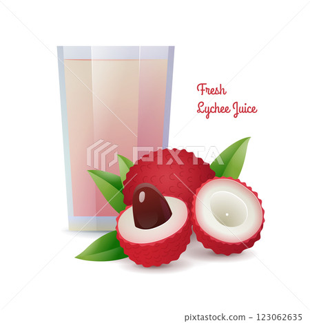 Natural fresh lychee juice in glass 123062635
