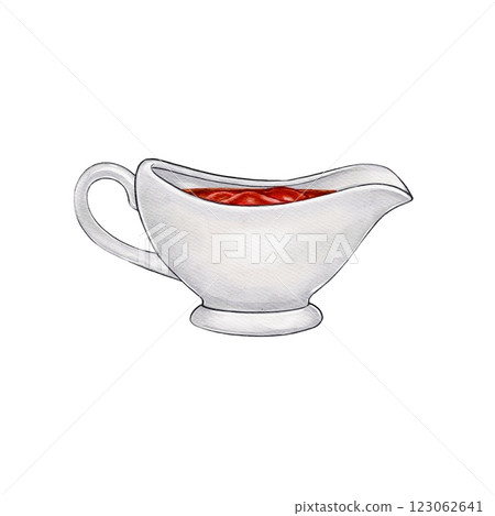 Watercolor Illustration of a Gravy Boat with Ketchup Watercolor Illustration of a Gravy Boat with Ketchup 123062641