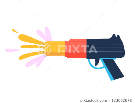colorful water gun shooting water, perfect for summer fun and outdoor play. Ideal for kids and adults alike, it brings joy and excitement to any water fight 123062678