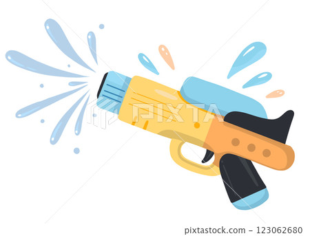 colorful water gun spraying water, perfect for summer fun and outdoor play. This playful design captures excitement of water battles and sunny days 123062680