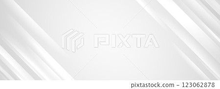Diagonal grey gradient line background. Abstract silver stripes wallpaper. Abstract gray tech backdrop. Oblique gris texture for graphic design, poster, banner, flyer, brochure, presentation. Vector 123062878