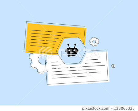 AI rewriting improves writing articles and SEO content generation using artificial intelligence. Neural network models process input through language model trained on vast corpus to generate new text AI rewriting improves writing articles and SEO content generation using artificial intelligence. Neural network models process input through language model trained on vast corpus to generate new text 123063323