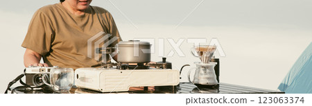 Morning coffee concept of cafe focus on nurturing coffee harmony with nature organic seed create warm cup caffeine background green fresh great outdoor aromatic drink rich aroma banner with copy space 123063374