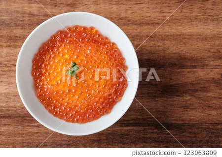 Salmon Roe (Ikura) in a White Bowl. Salmon Roe (Ikura) in a White Bowl. 123063809