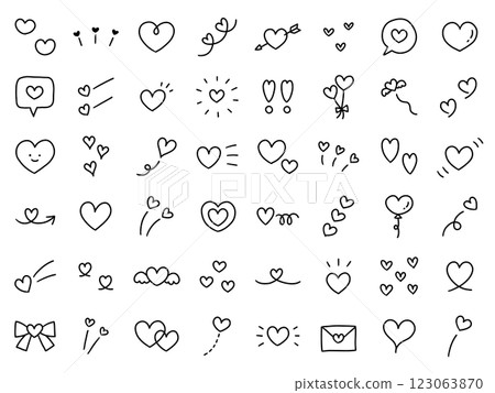 一組手繪心形向量插圖。圖標,手繪,塗鴉,情人節 一組手繪心形向量插圖。圖標,手繪,塗鴉,情人節 123063870