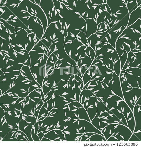 Seamless design with curved branches. Small leaves. Seamless design with curved branches. Small leaves. 123063886
