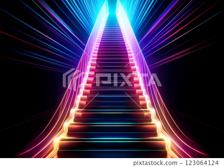Abstract colorful light stairs 3d illustration Abstract colorful light stairs 3d illustration 123064124