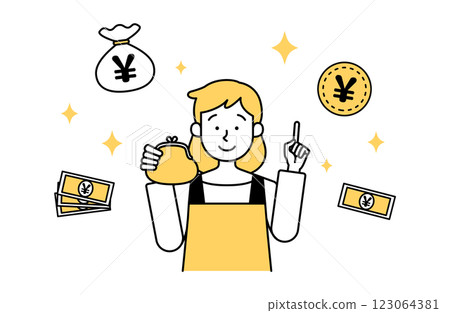 Vector illustration of a housewife who succeeded in saving money and working a side job Part-time job Income 123064381