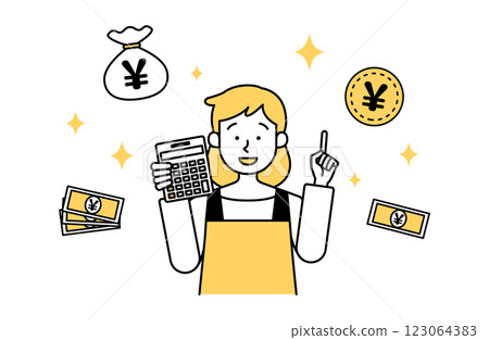一位家庭主婦成功省錢並從事兼職工作的向量插圖兼職工作收入 一位家庭主婦成功省錢並從事兼職工作的向量插圖兼職工作收入 123064383