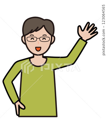 Illustration of an upper body of an intellectual-style young man giving a cheerful greeting.jpg 123064565