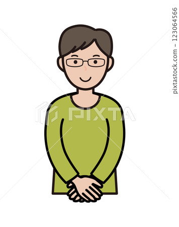 一位知識青年男子的上半身插圖，微笑著，擺出歡迎的姿勢 123064566