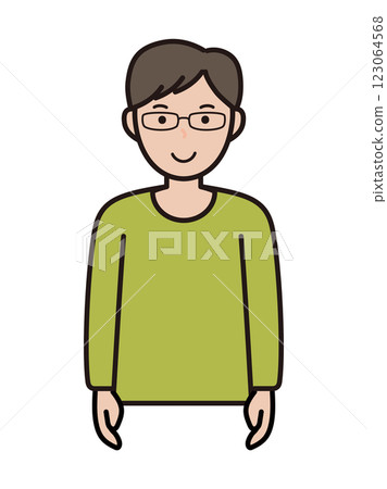 Illustration of an upper body of an intellectual-style young man facing forward with a smile 123064568