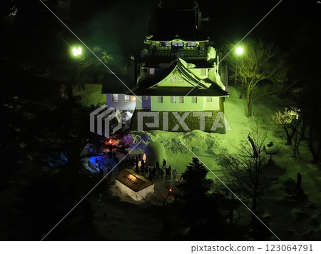 [Night view of Yokote, Akita Prefecture from the sky] Yokote Castle <Yokote Snow Festival> 123064791