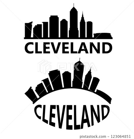 Cleveland city skyline silhouette. Cleveland Ohio city sign. Landscape City Design. flat style. 123064851