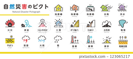 自然災害圖示/象形圖集/彩色 123065217