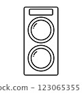 Simple mechanical twin-lens reflex camera; film camera; line icon; illustration; silhouette 123065355
