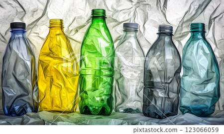 Colorful squashed plastic bottles showing recycling concept Colorful squashed plastic bottles showing recycling concept 123066059