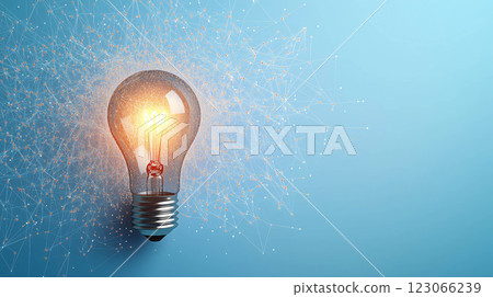 Light bulb glowing with network connection on blue background 123066239