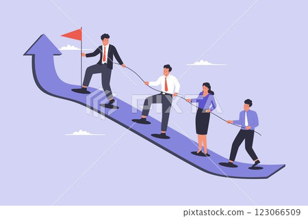 Illustration of businessman lead team members to success 123066509