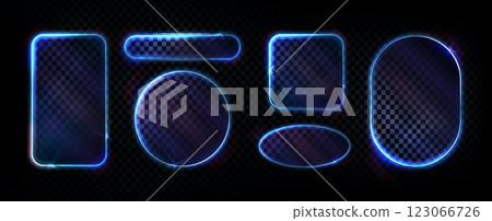 Neon light frames set with glowing blue borders Neon light frames set with glowing blue borders 123066726
