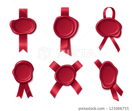 Red wax seals collection with satin ribbons 123066755