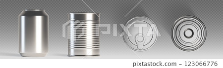 Realistic metal containers and lids collection 123066776