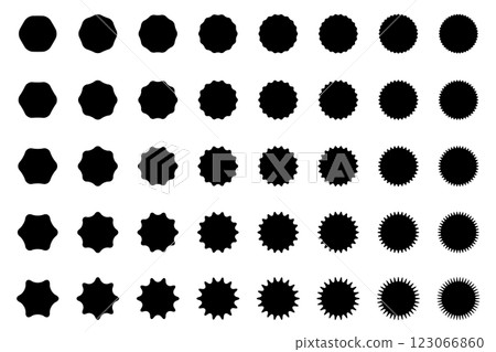 Vector illustration material of wavy circles - 40 types set - Text background - Black - Background transparent 123066860
