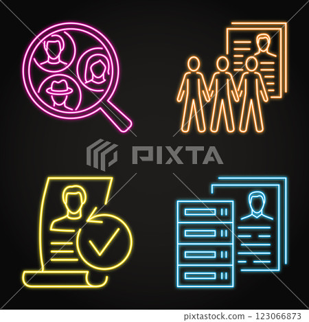 Genealogy database neon icon set Genealogy database neon icon set 123066873