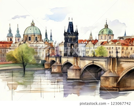 an AI Image Generator, Watercolor Illustration of Historic City an AI Image Generator, Watercolor Illustration of Historic City 123067742
